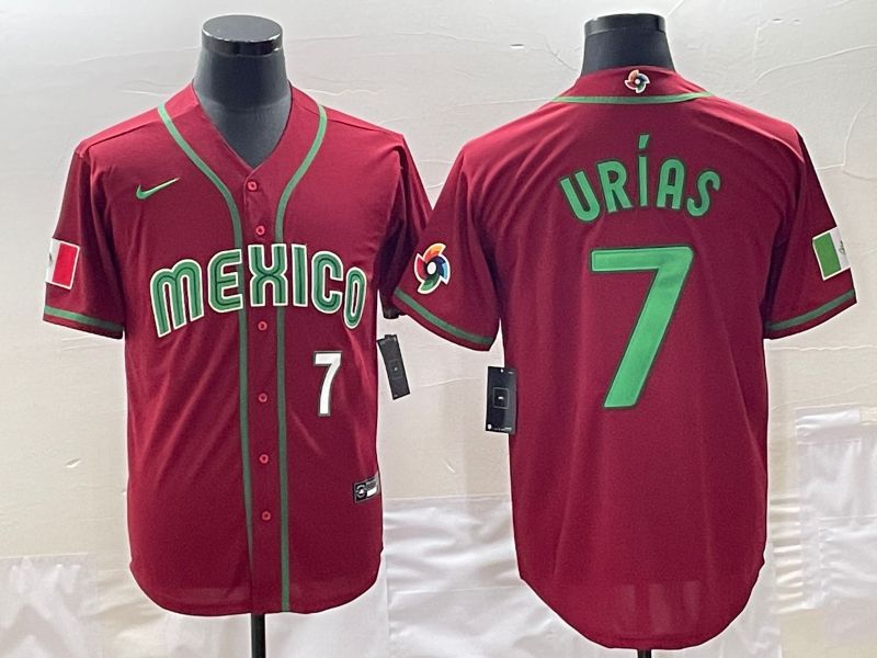 Men 2023 World Cub Mexico 7 Urias Red Nike MLB Jersey6